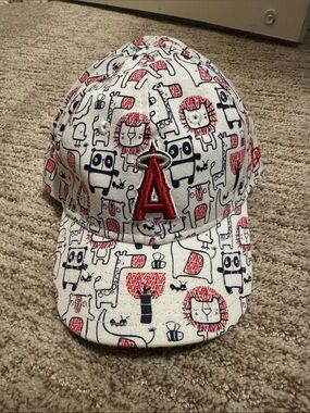 Angels baseball cap hat toddler size White with Red & Navy Animal Pattern